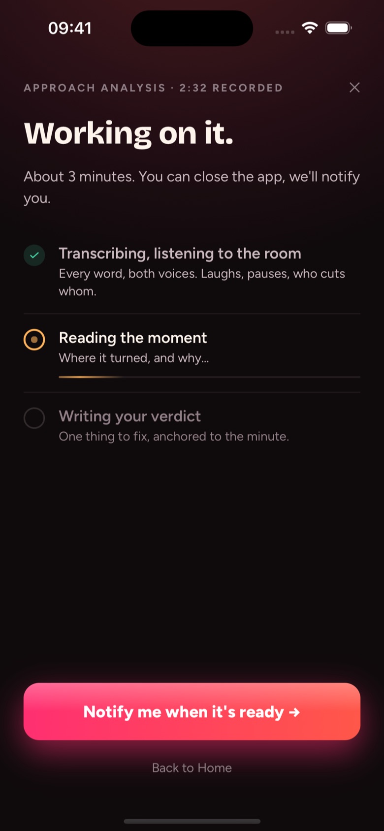 The analysis running, step by step