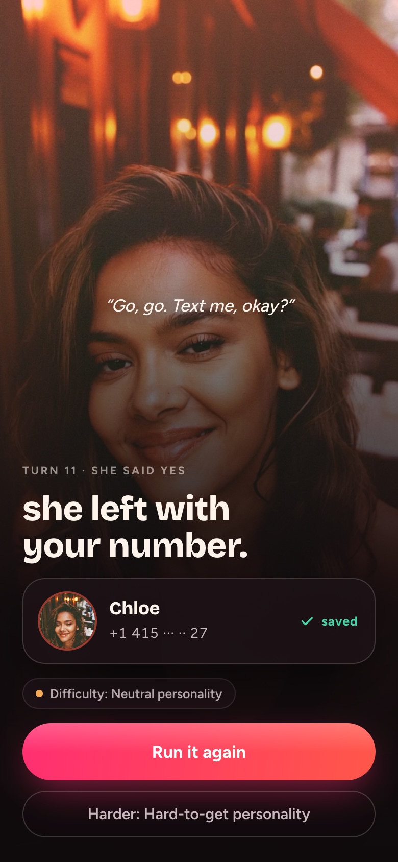 The end card: she left with your number